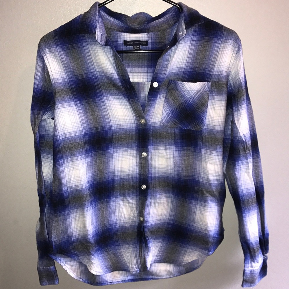XS AEO blue plaid flannel